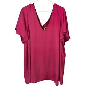 Torrid Blouse Size 4 Pink Lace V-Neck Flutter Sleeve Plus Size Top